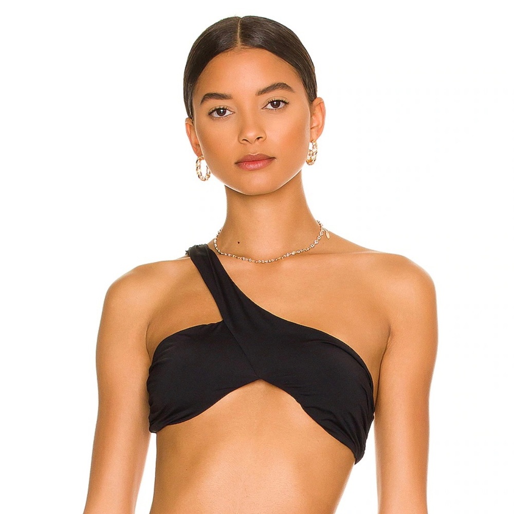 WeWoreWhat Asymmetrical Black Crossover Bikini Top